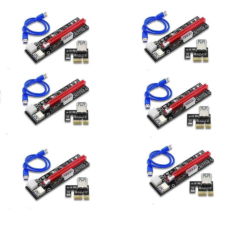 6 Pcs Pci-e Gpu Riser Cable 16x to 1x Eth Mining Powered Riser Card