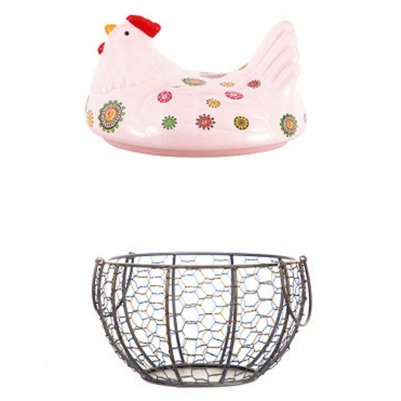 Ceramic Egg Organizer Storage Basket Egg Basket Fruit Box (pink)
