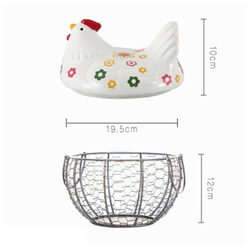 Iron Ceramic Hen Ornament Egg Fruit Storage Basket(pink)