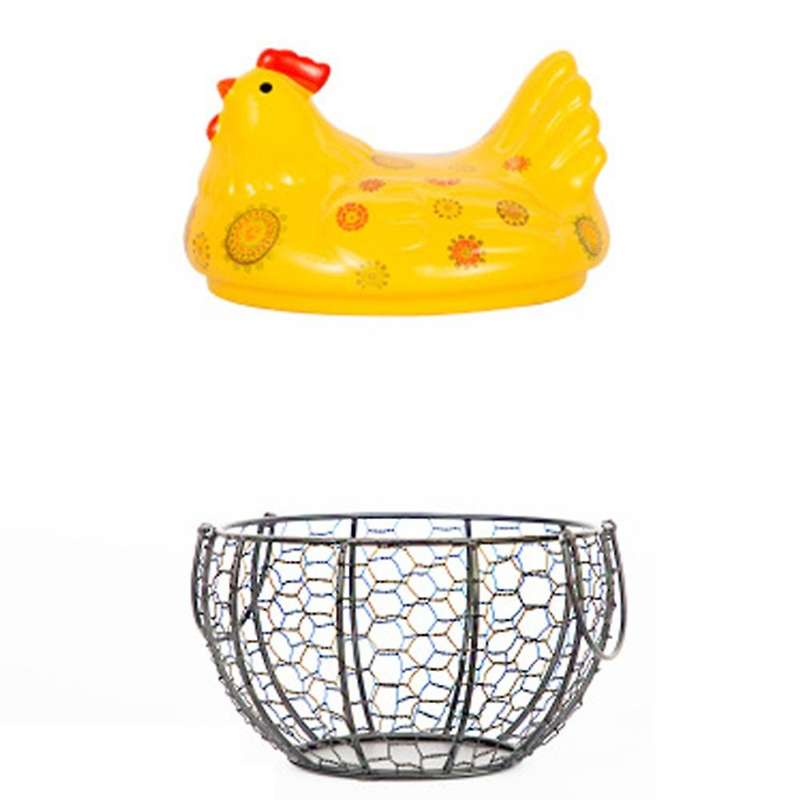 Ceramic Egg Organizer Storage Basket Egg Basket Fruit Box (yellow)