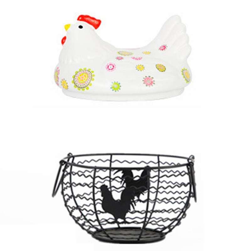 Ceramic Egg Organizer Storage Basket Egg Basket Fruit Box (white)