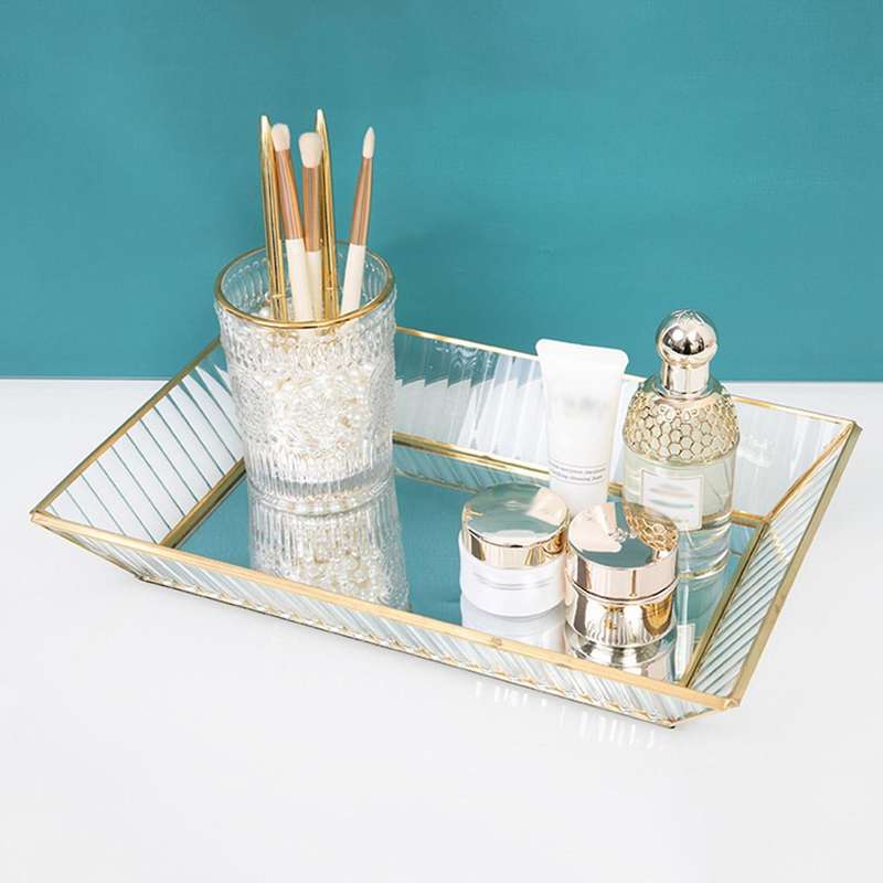 Mirrored Glass Makeup Tray Vintage Jewelry Tray for Dresser M