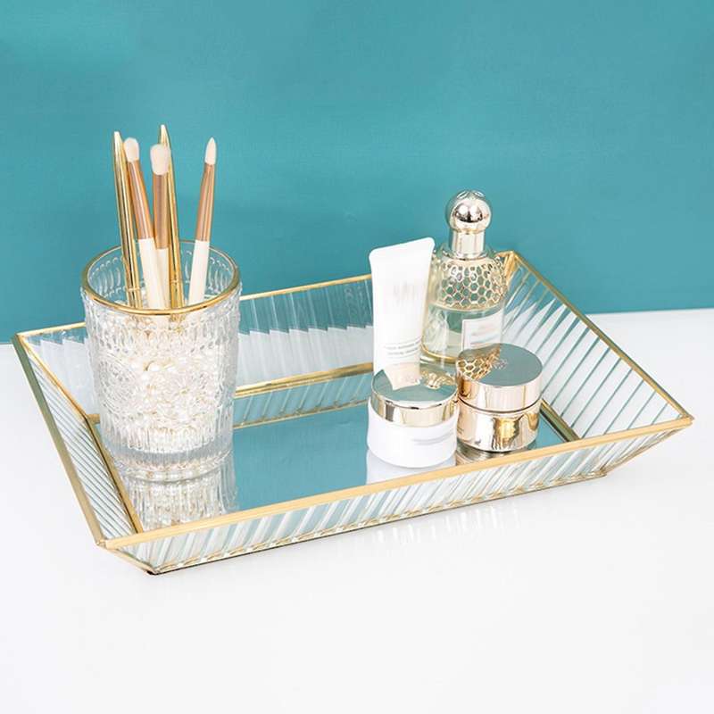 Mirrored Glass Makeup Tray Vintage Jewelry Tray for Dresser M