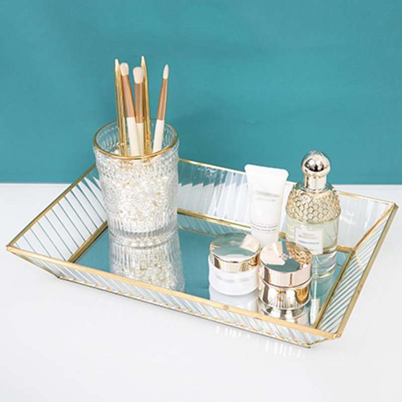Mirrored Glass Makeup Tray Vintage Jewelry Tray for Dresser M