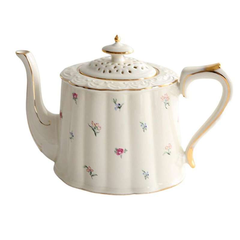 French Retro Teapot Coffee Cup Set Gold Edge Cup Saucer Flower Big C
