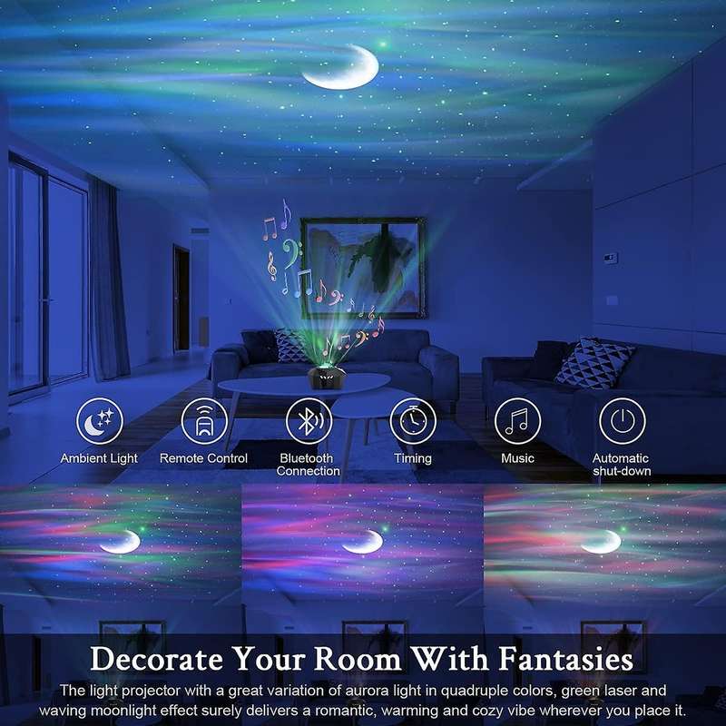 Northern Lights Projector with Speaker for Bedroom Party(black)