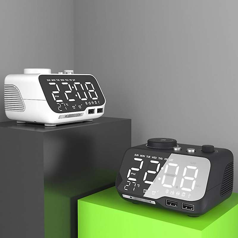 Usb Charger Led Digital Alarm Clock with Fm Radio, (black)eu Plug