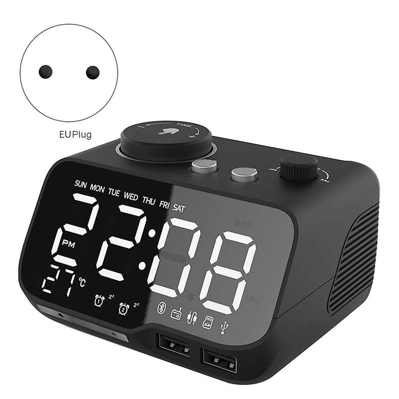 Usb Charger Led Digital Alarm Clock with Fm Radio, (black)eu Plug