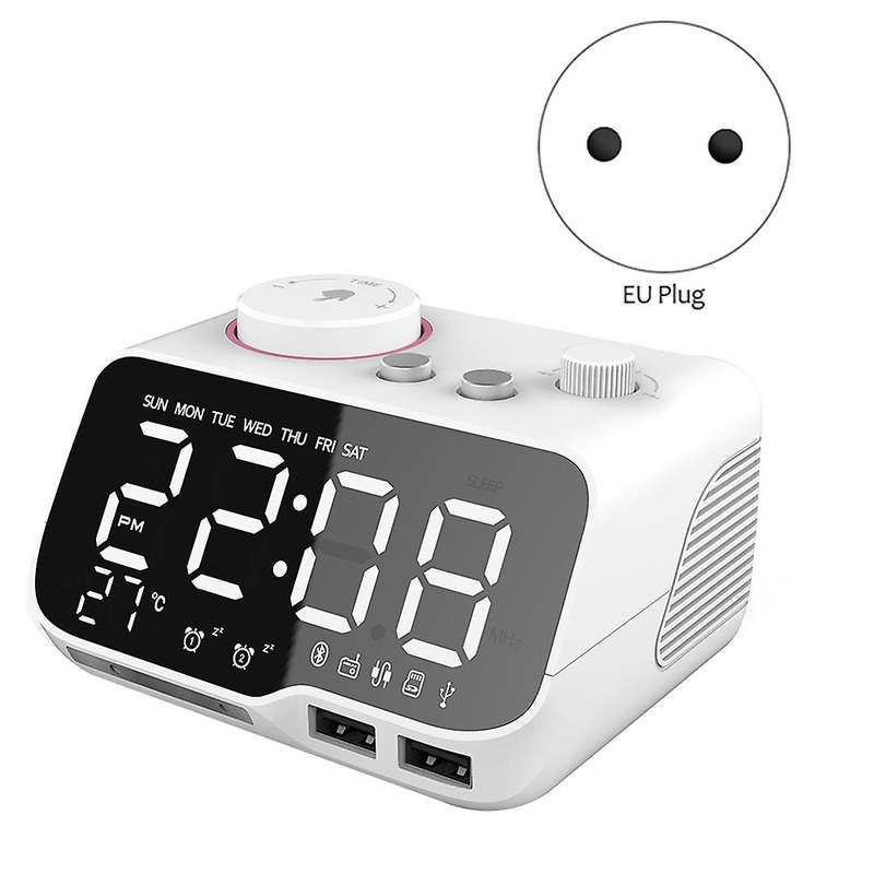 Usb Charger Led Digital Alarm Clock with Fm Radio, (white)eu Plug