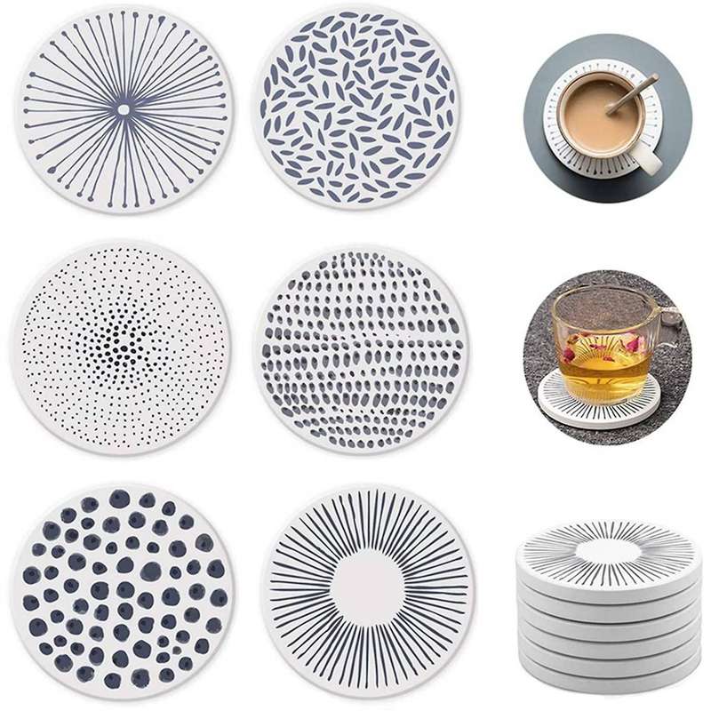 Ceramic Stone with Cork Backing Non-slip Table Mat for Set Of 6