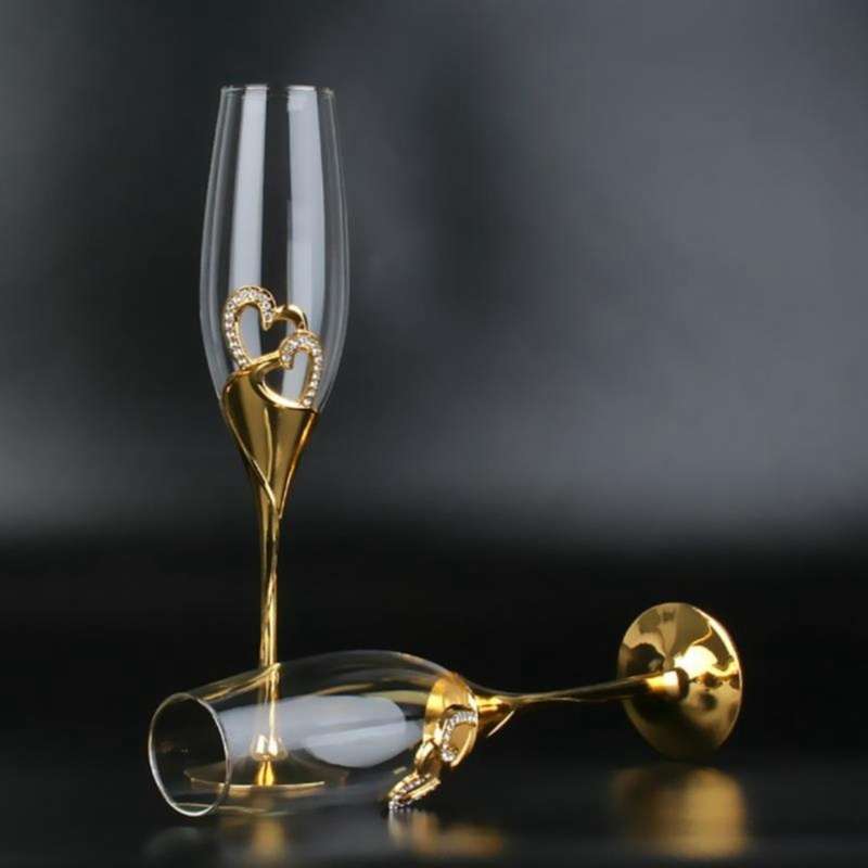 Wedding Champagne Glass Set with Rhinestone Rimmed for Wedding B