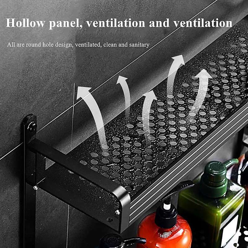 Modern Double Layer Shower Rack Aluminum Bathroom Shower Black