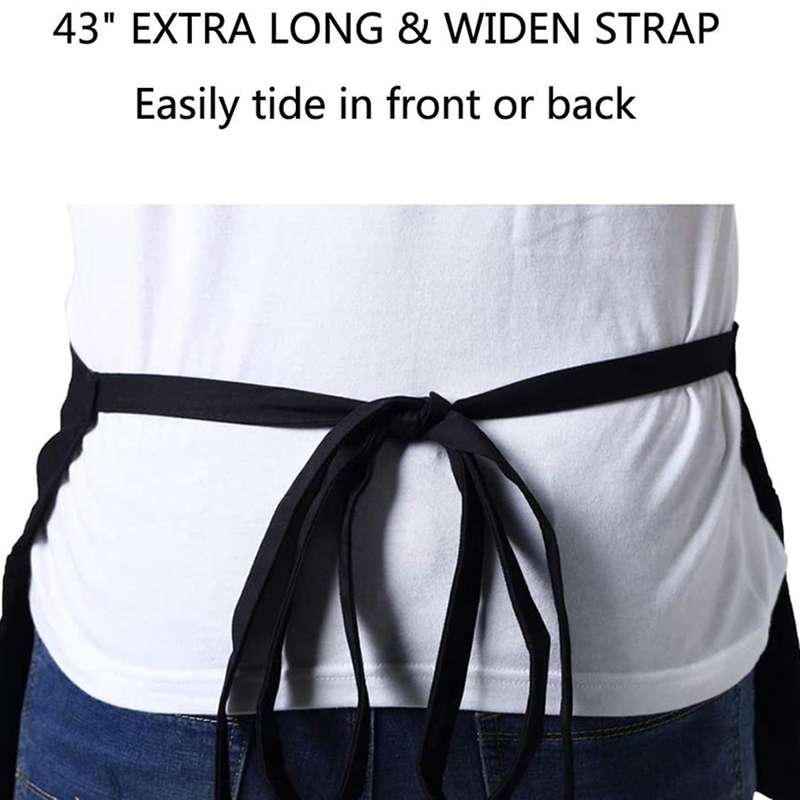 6 Pack Black Waist Aprons with 3 Pockets - Half Aprons 24 X 12 Inch