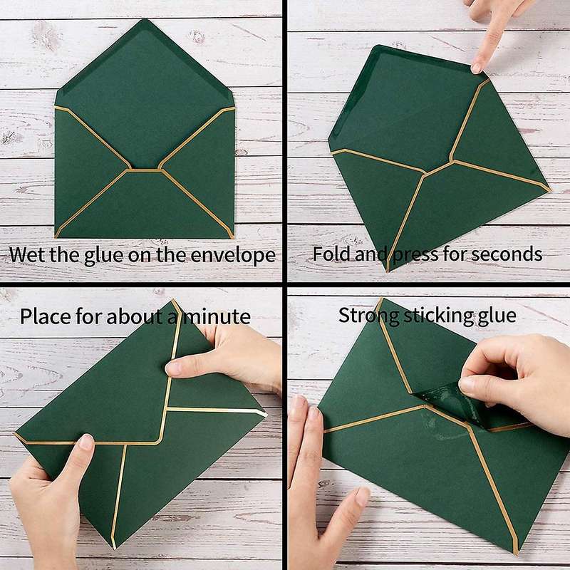 100 Pack A7 Envelopes V Flap Envelopes with Gold Borders (dark Green)