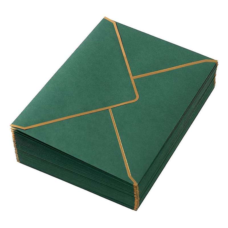 100 Pack A7 Envelopes V Flap Envelopes with Gold Borders (dark Green)