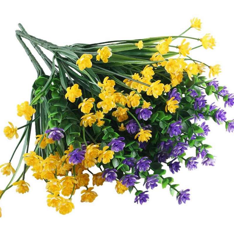 16pcs Artificial Flowers Outdoor Uv Resistant Shrubs Plants for Decor