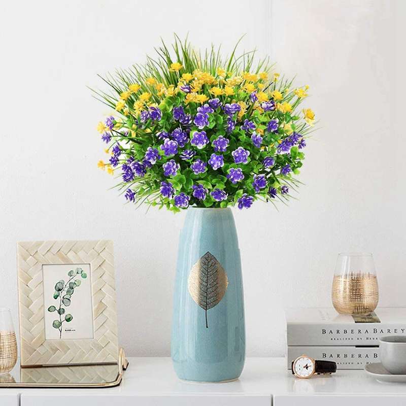 16pcs Artificial Flowers Outdoor Uv Resistant Shrubs Plants for Decor