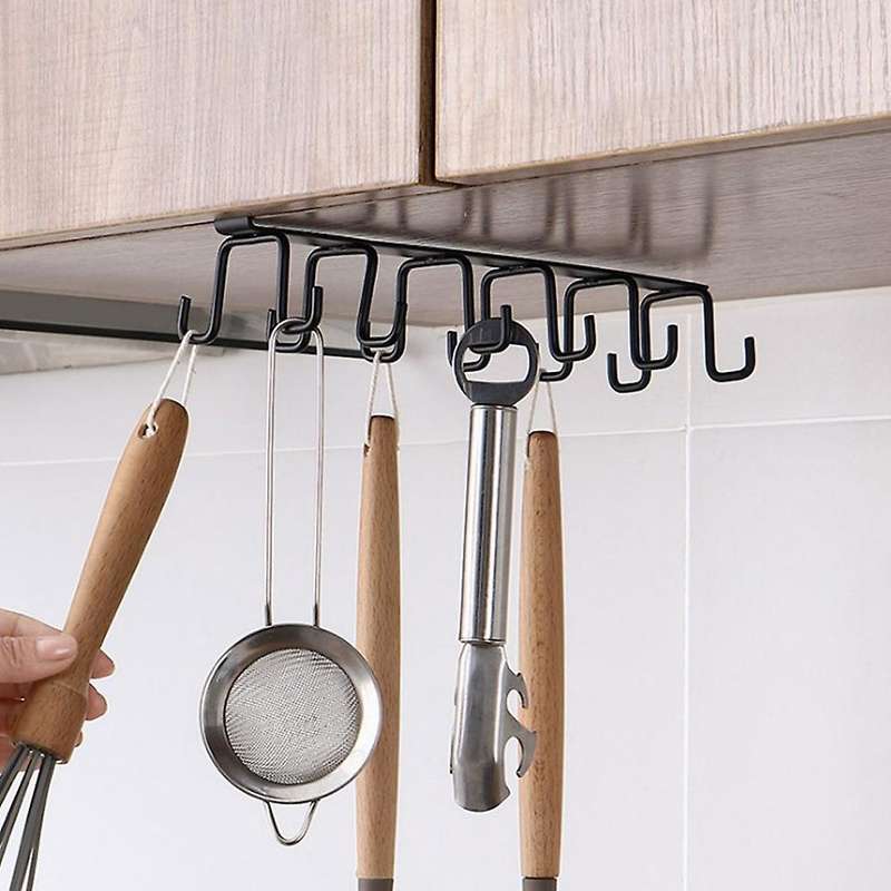 New Iron Kitchen Double-row Hook Rack Punch-free Hanging Storage Rack