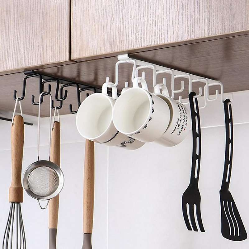 New Iron Kitchen Double-row Hook Rack Punch-free Hanging Storage Rack