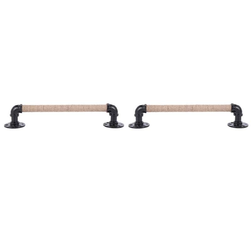 2x Industrial Style Furniture Handle Black Wrought Iron Rope Handle