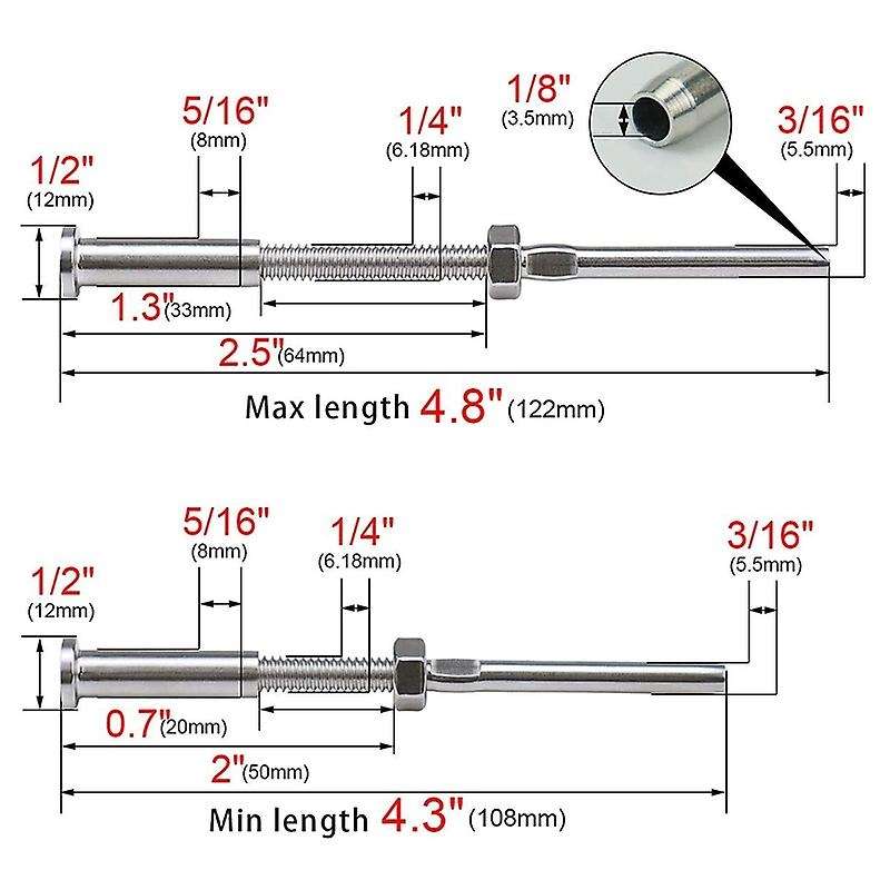 20pcs Invisible Turnbuckle Hand Swage Threaded Stud Tension Hex Head