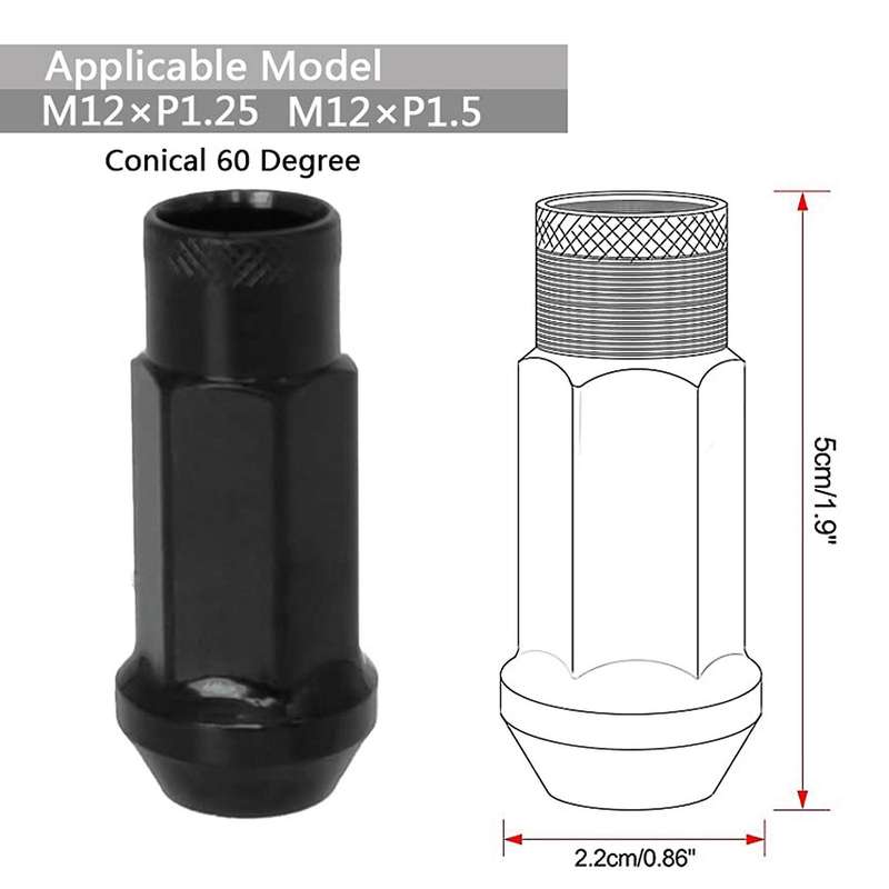 Lug Nut M12x1.5 Open Wheel Nut,tapered Acorn Seat,lock Nuts (black)