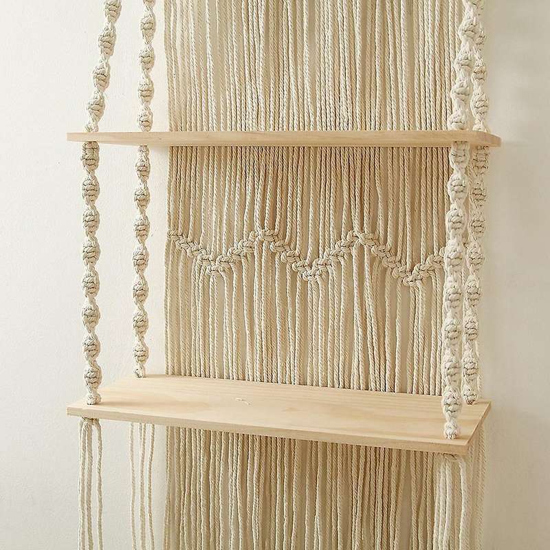 Macrame Wall Hanging Shelf Boho Floating Shelf Perfect for Plants,