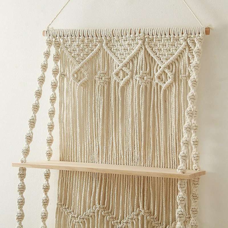 Macrame Wall Hanging Shelf Boho Floating Shelf Perfect for Plants,