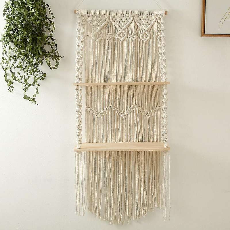 Macrame Wall Hanging Shelf Boho Floating Shelf Perfect for Plants,