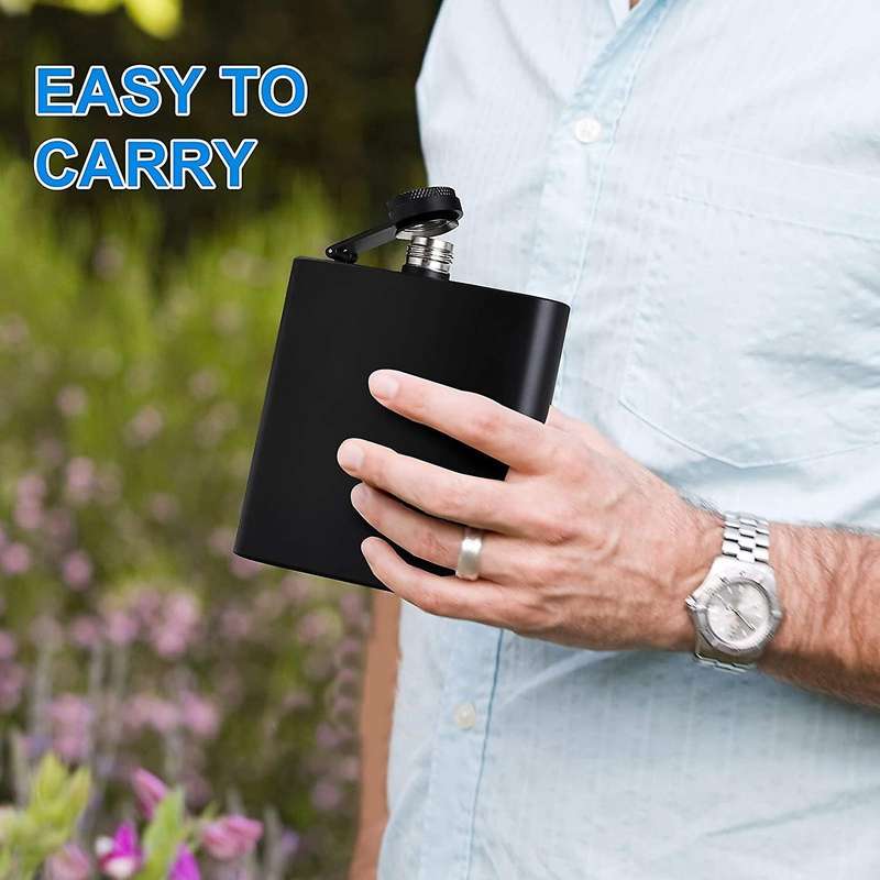 Hip Flask Matte Black Stainless Steel Anti-funnel -6 Oz