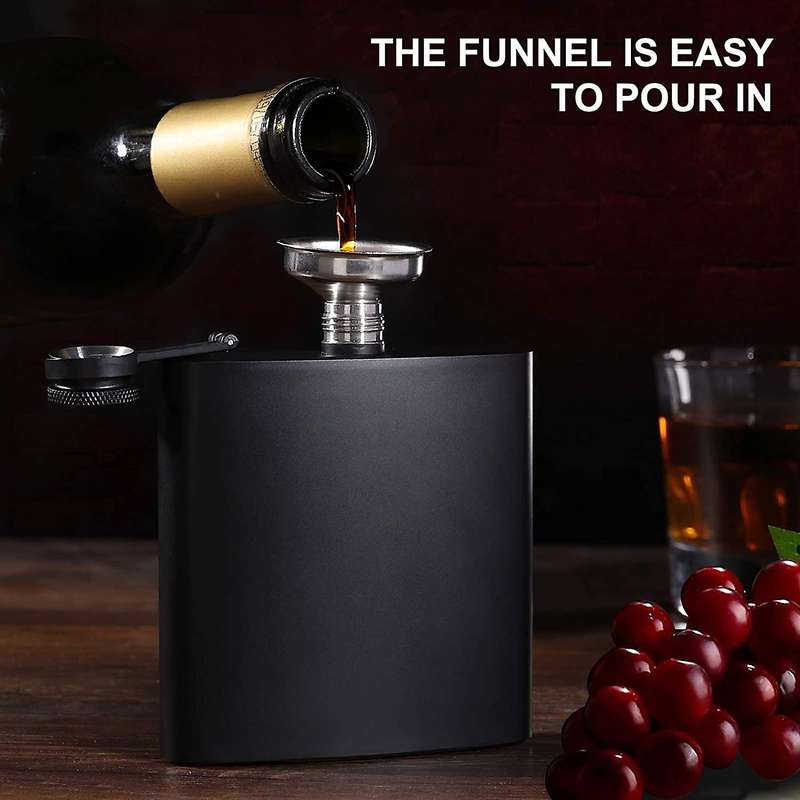 Hip Flask Matte Black Stainless Steel Anti-funnel -6 Oz