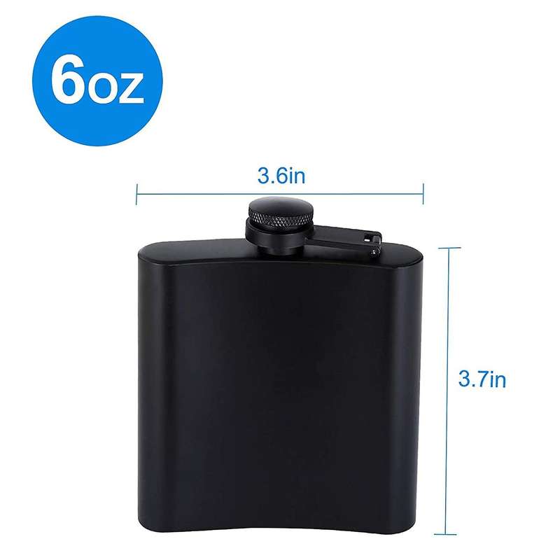Hip Flask Matte Black Stainless Steel Anti-funnel -6 Oz