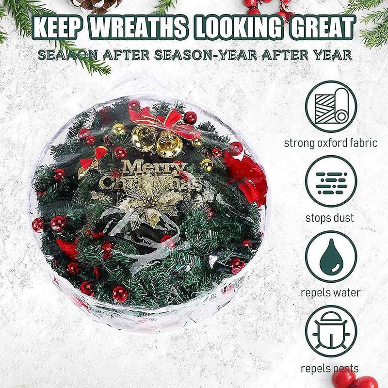 5 Pack Christmas Wreath Container 24 Inch,storage Bag(transparent)