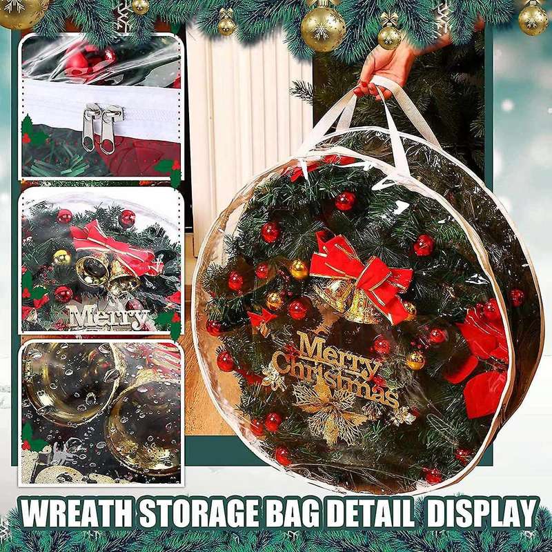 5 Pack Christmas Wreath Container 24 Inch,storage Bag(transparent)