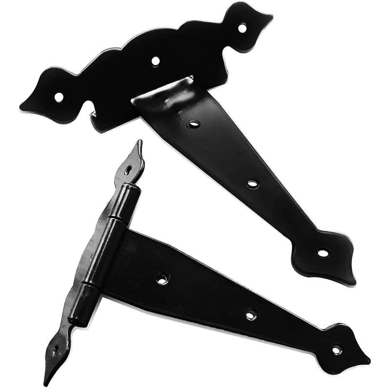 6pack Gate Hinges Black for Wooden Fences, Barn, 5inch T-strap Hinge