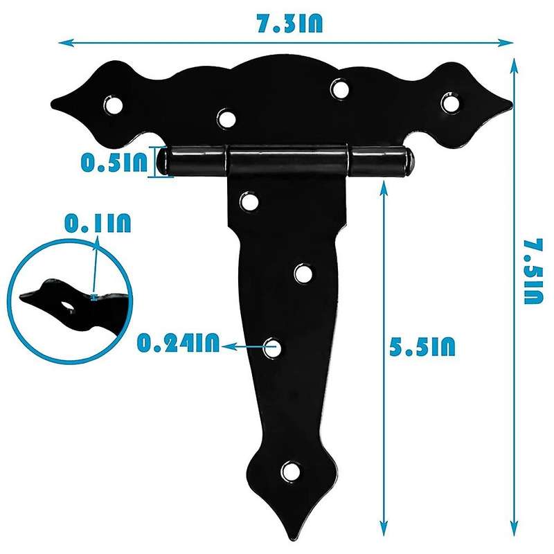 6pack Gate Hinges Black for Wooden Fences, Barn, 5inch T-strap Hinge