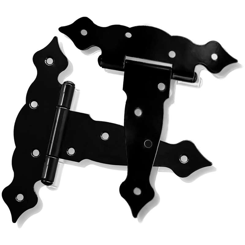6pack Gate Hinges Black for Wooden Fences, Barn, 5inch T-strap Hinge