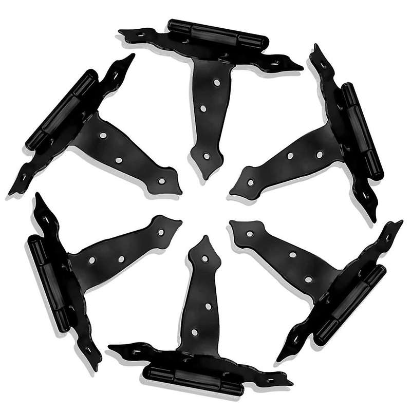 6pack Gate Hinges Black for Wooden Fences, Barn, 5inch T-strap Hinge