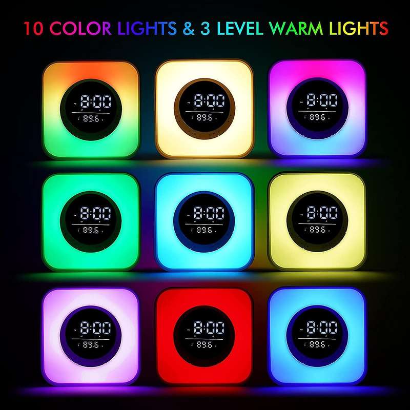Bluetooth Speaker Alarm Clock with 10 Colors Night Light Dimmable