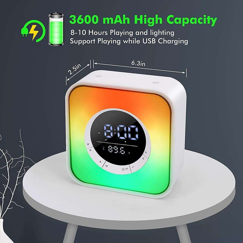 Bluetooth Speaker Alarm Clock with 10 Colors Night Light Dimmable