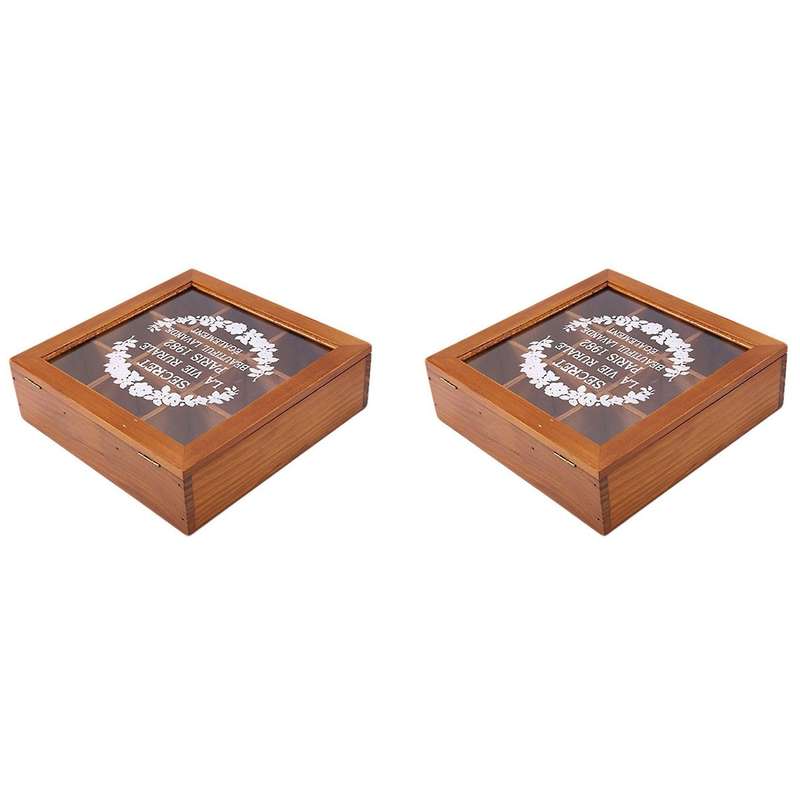 9 Section Wooden Box Compartments Container 24 X 24 X 7cm -wood Color