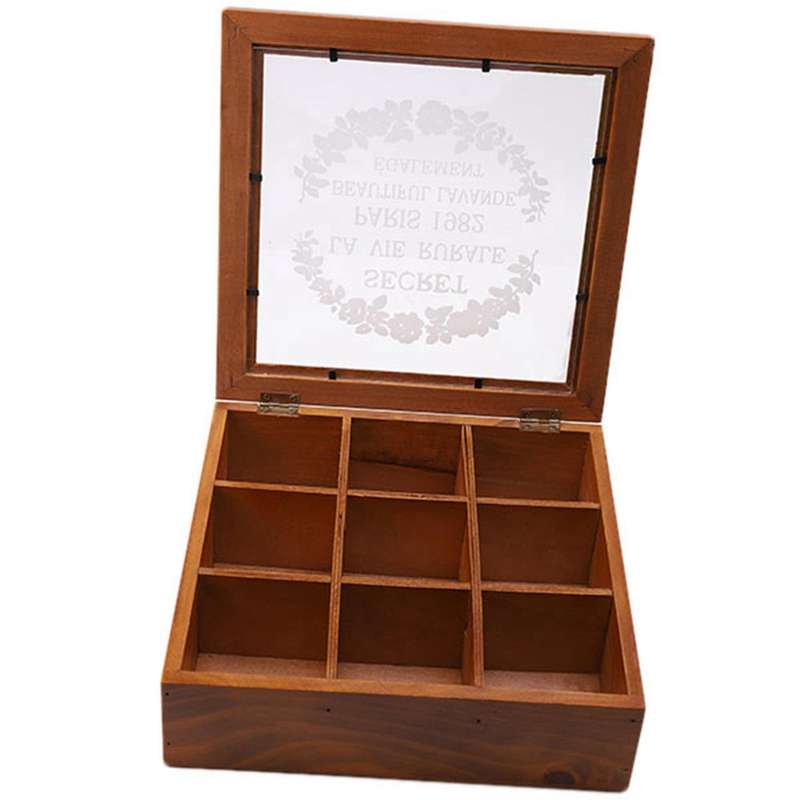 9 Section Wooden Box Compartments Container 24 X 24 X 7cm -wood Color
