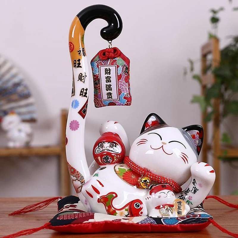 8.6 Inch Ceramic Maneki Neko Lucky Cat Money Box Coin Bank ,b