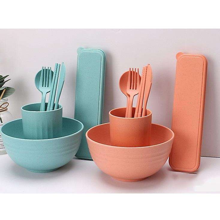 32pcs Wheat Straw Dinnerware Sets, Kitchen Dinner Set, Camping A