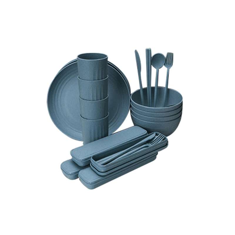 32pcs Wheat Straw Dinnerware Sets, Kitchen Dinner Set, Camping A