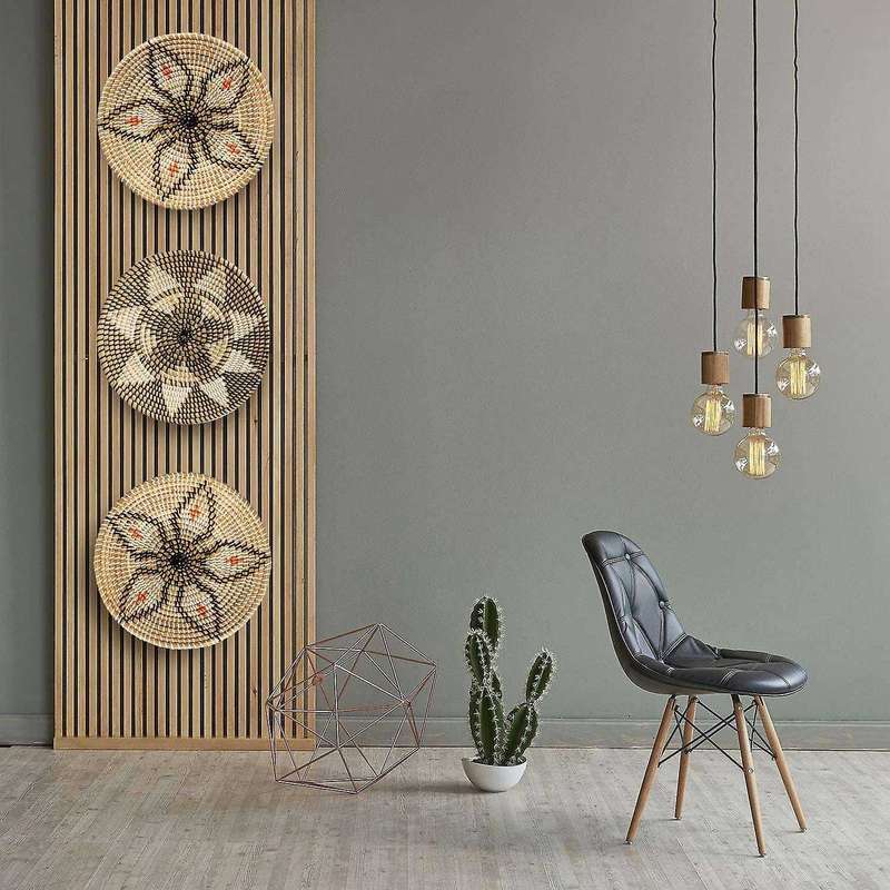 Wall Basket Decor Set- Wicker Wall Art- Woven Fruit Basket- Hanging