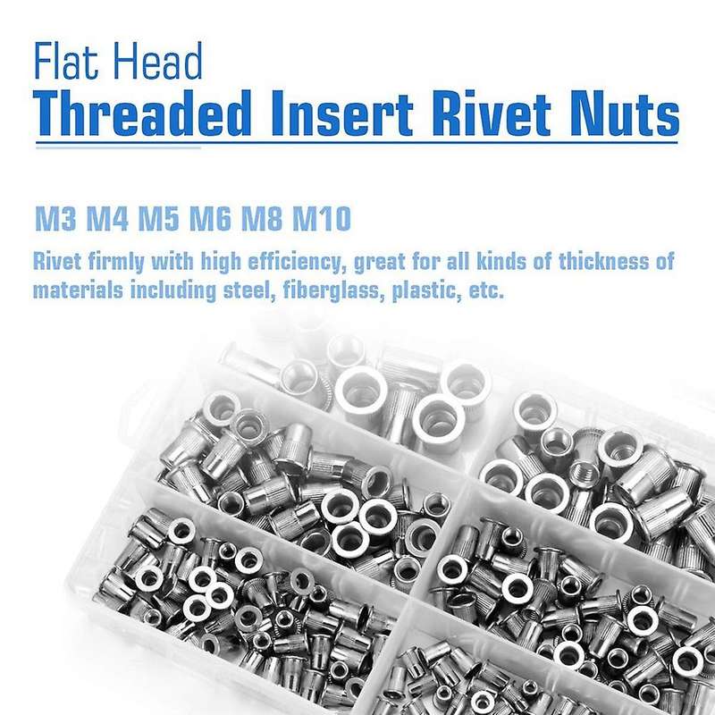 400pcs Stainless Steel Rivet Nuts Flat Head Threaded Insert Nutsert