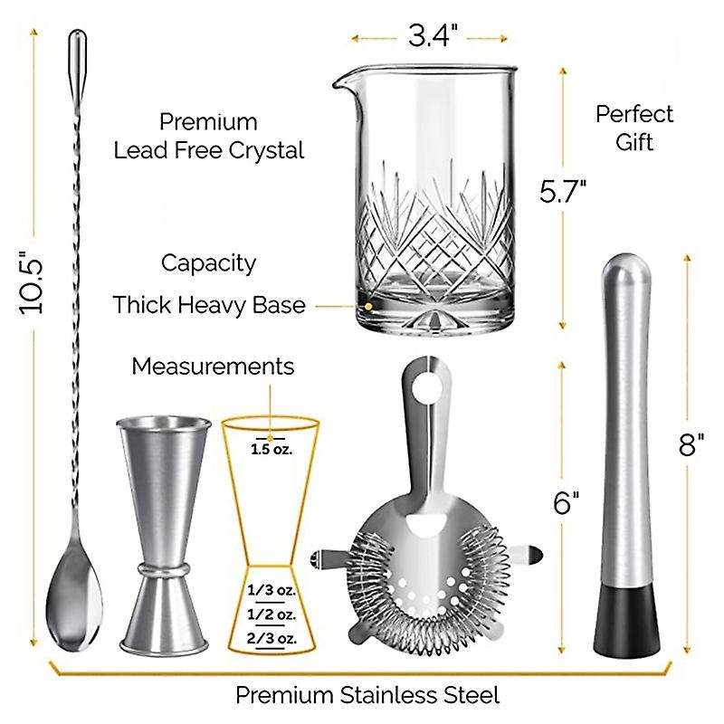 Crystal Cocktail Mixing Glass Set - 5 Piece -450ml Thick Bottom Glass