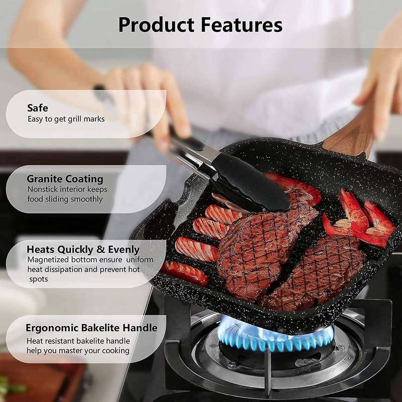 Grill Pan for Stove Tops Nonstick Square Griddle Pan, 10 Inch