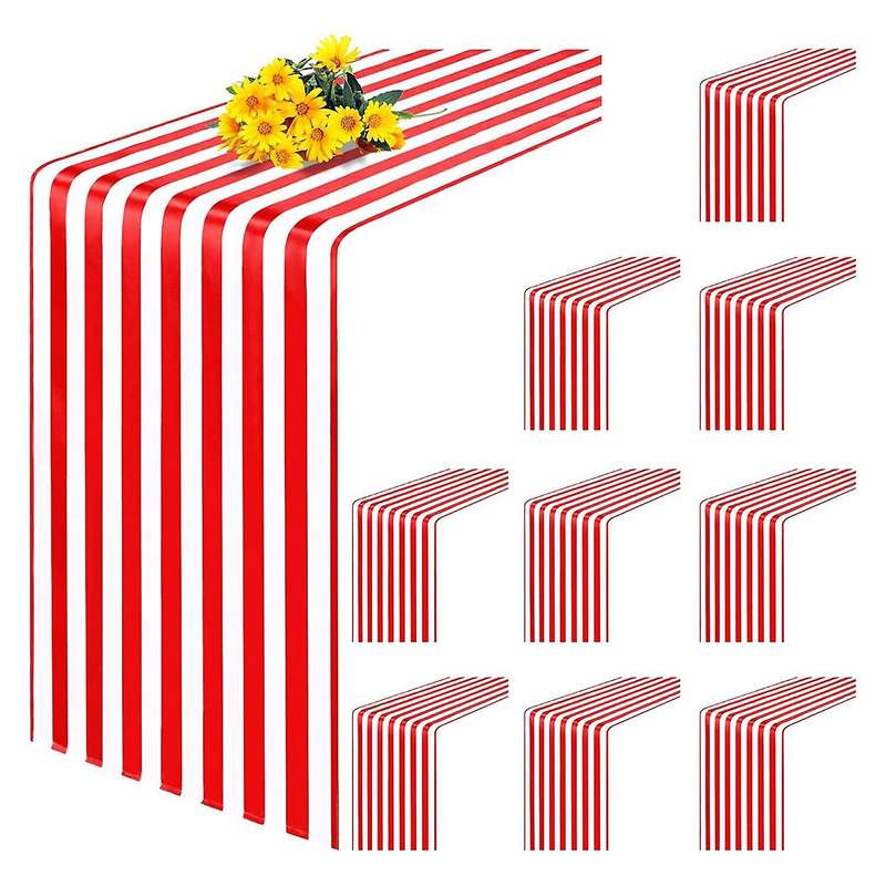 10 Pack Table Runner Polyester Decor Classic Red and White Striped